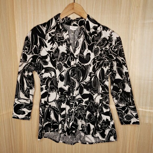 Harve Benard Womens Black White Floral Button Down Shirt Small - Picture 1 of 6